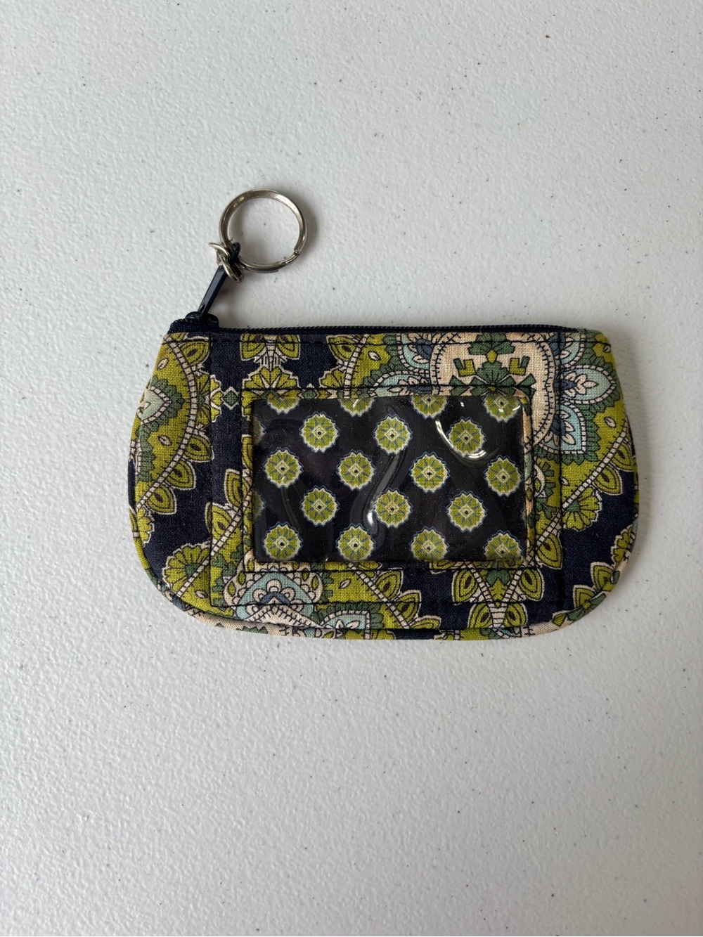 Vera Bradley Green Paisley Zip Card Holder with Keyring